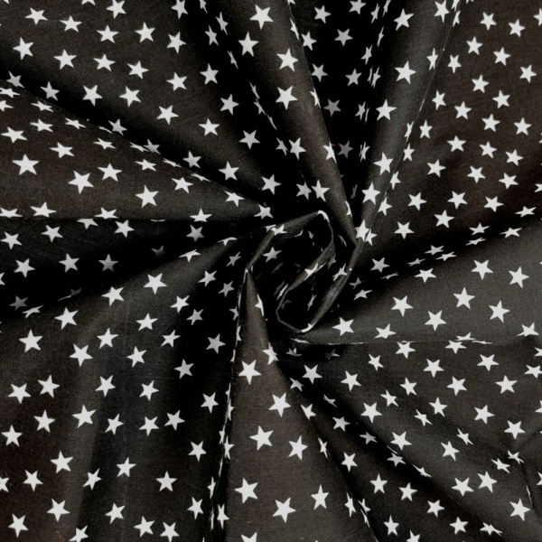 Star Print Polycotton - White Stars on Black